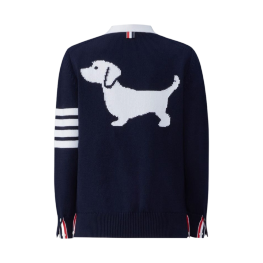 (W) Thom Browne Cotton 4-Bar Hector V-Neck Cardigan Navy