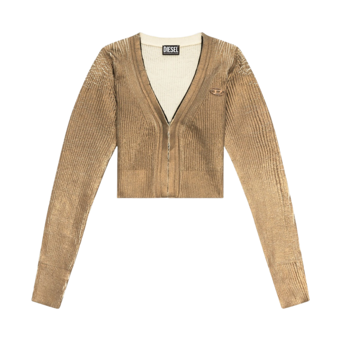 (W) 디젤 M-아듀 메탈릭 울 니트 크롭 가디건 브라운((W) Diesel M-Adhu Cropped Cardigan in Metallic Wool Knit Brown) - 1