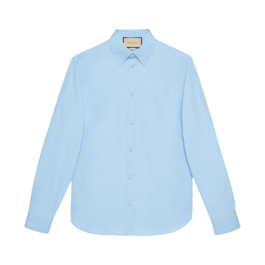 Gucci Poplin Cotton Shirt with Embroidery Light Blue