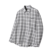 SLOW RECORD HOUSE Seersucker Oversized Check Shirts Black