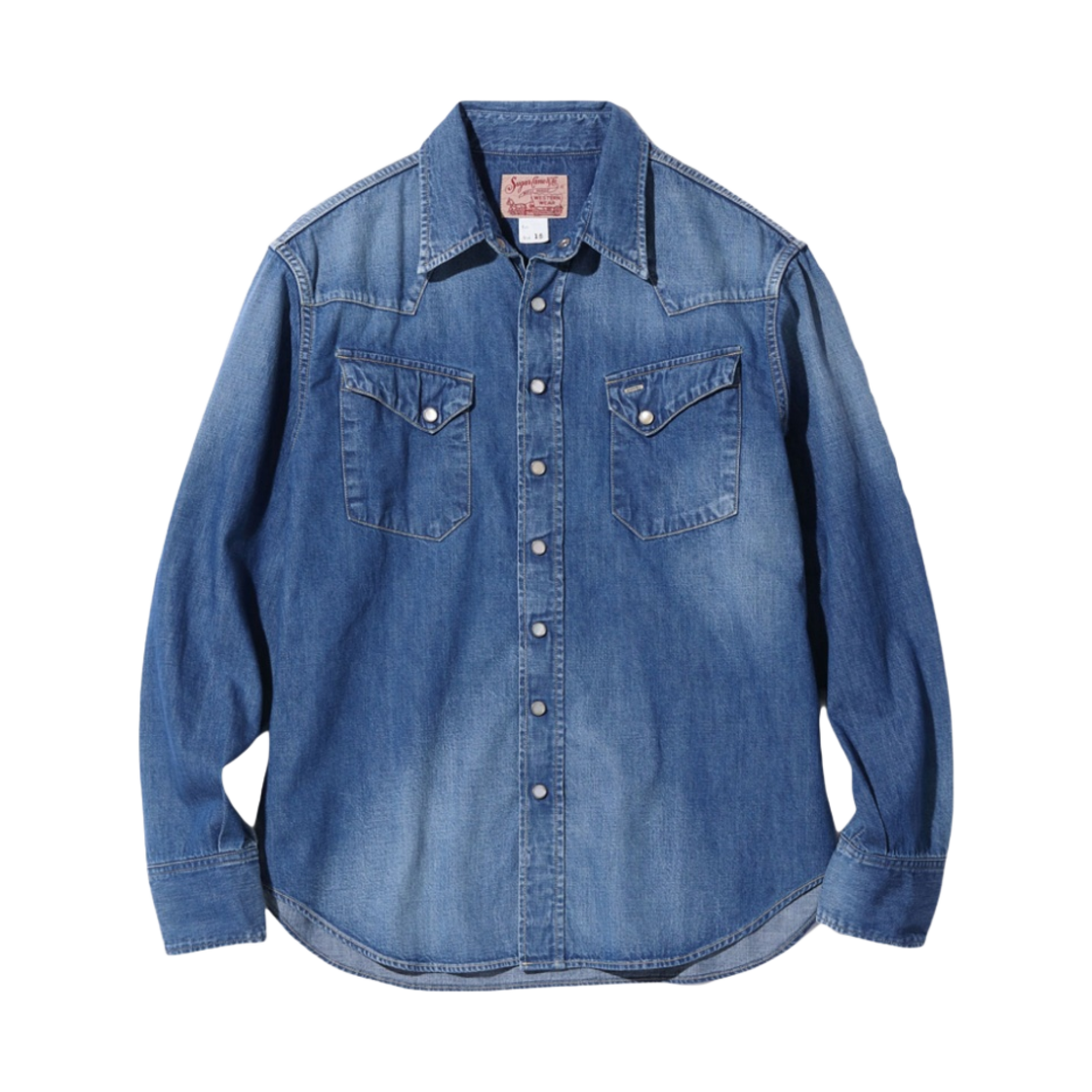 SC29250SW Sugar Cane Blue Denim Western Shirt Aged Model Hard Wash