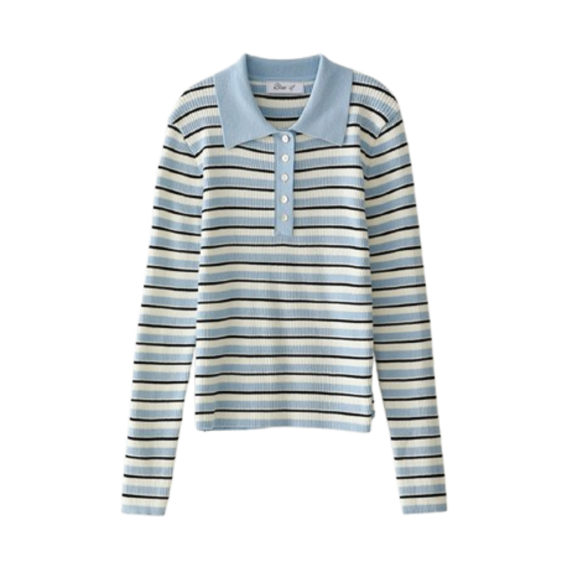 블루 선플라워 3 피스 스트라이프 칼라 롱 슬리브 니트웨어 블루(Blue Sunflower Three Piece Striped Collar Long Sleeved Knitwear Blue)