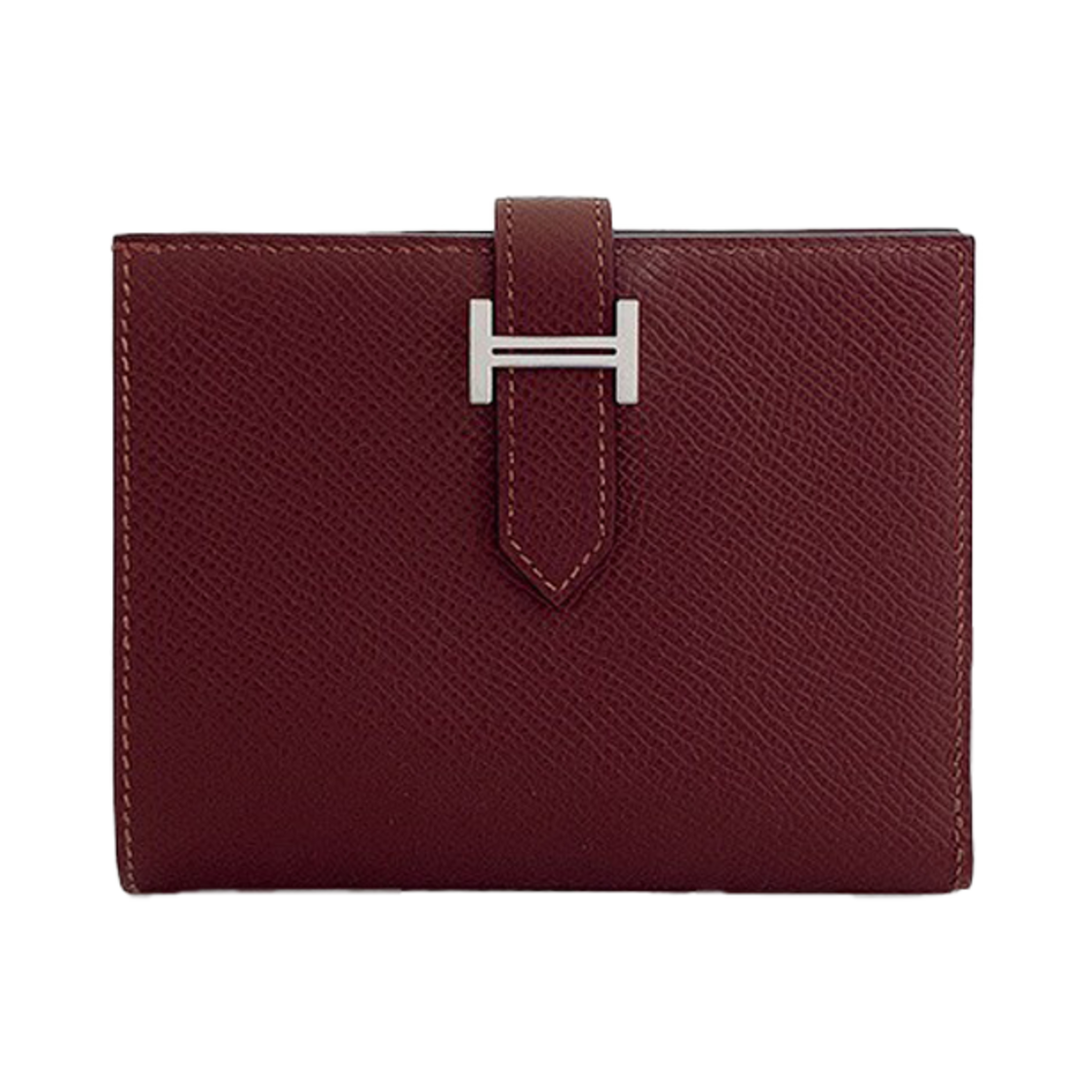 ITJQ6GO2GU7C Hermes Bearn Wallet Rouge H Silver W Stamp