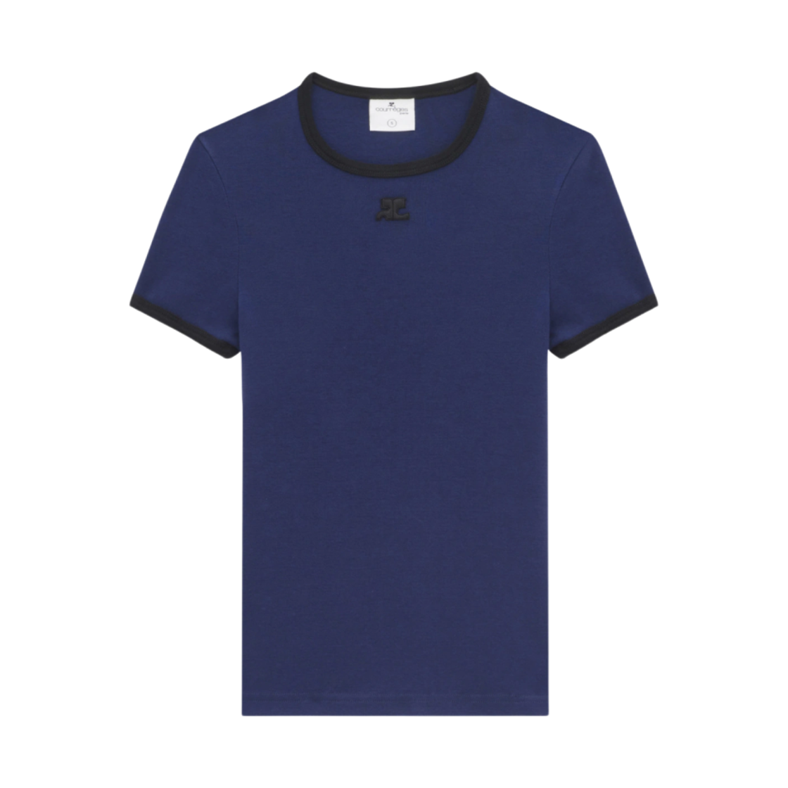 (W) 꾸레쥬 리에디션 범피 콘트라스트 티셔츠 오션 블루 블랙((W) Courreges Reedition Bumpy Contrast T-Shirt Ocean Blue Black) - 1