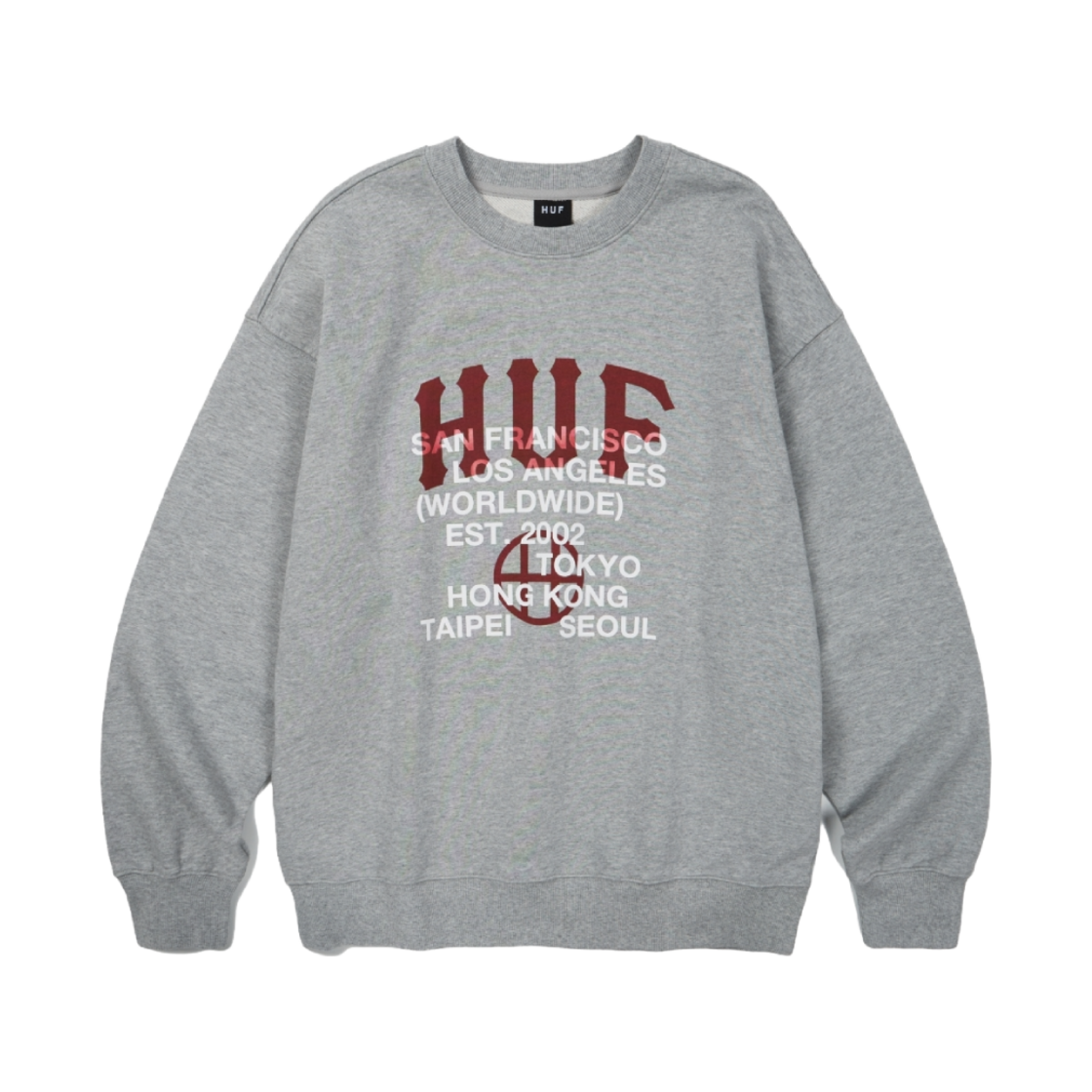 HF241UTM01-MELANGE GREY HUF Arch Logo Layer Crewneck Melange Grey