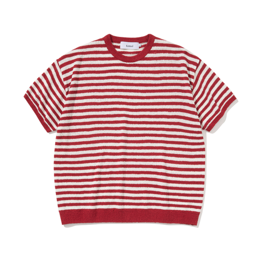 K25SSU11RD Knitted Boucle Stripe Round Knit Red