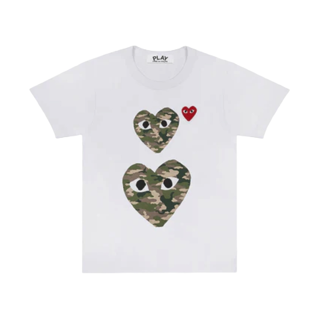 AZ-T246-051-1 Play Comme Des Garcons Camouflage Double Heart Print T-Shirt White