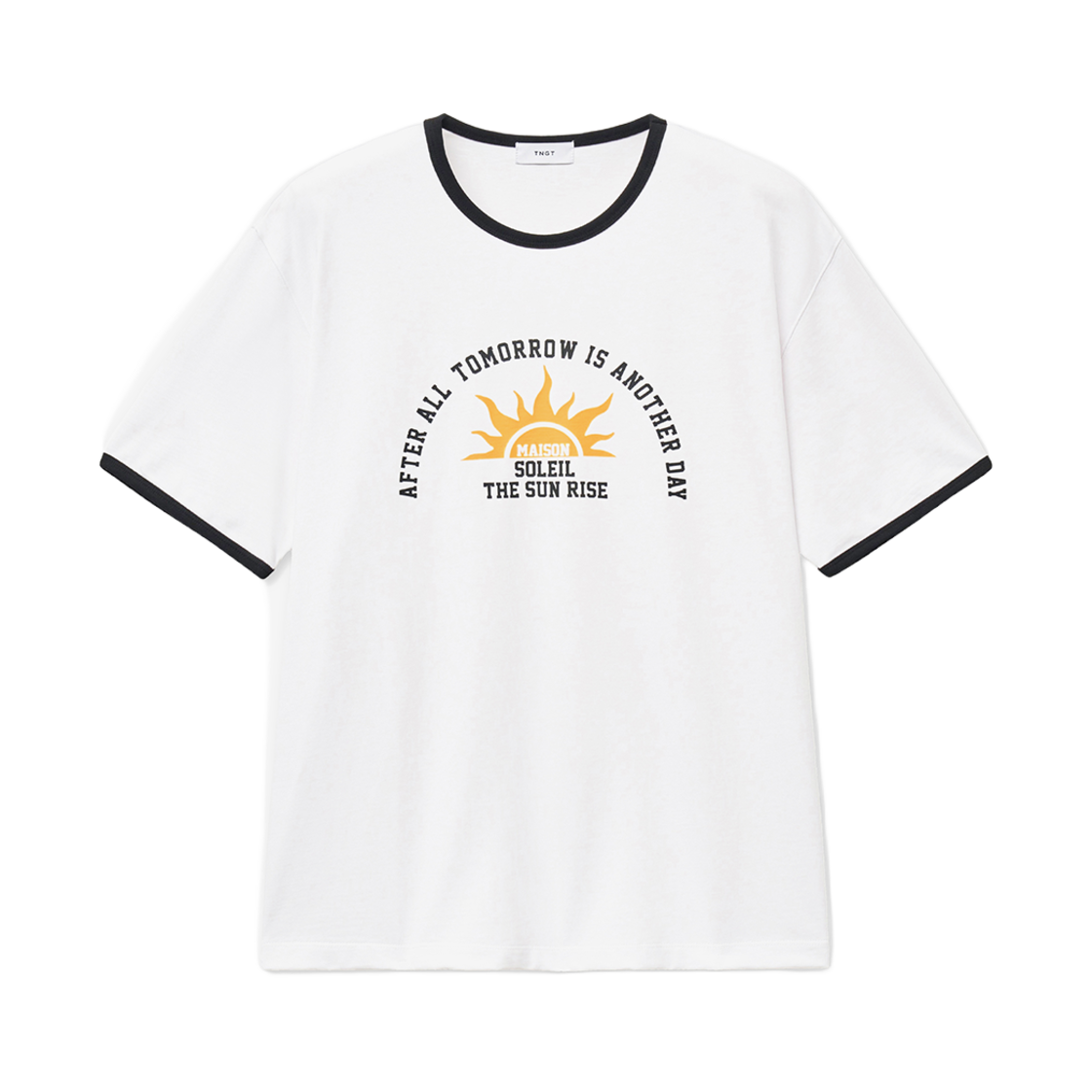 TNTS5E201WT TNGT Semi Over-fit SOLEIL Graphic Ringer T-Shirts White