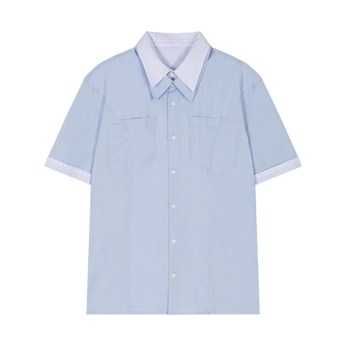 Waviness25252 Waviness Veil Layered Half Shirts Blue