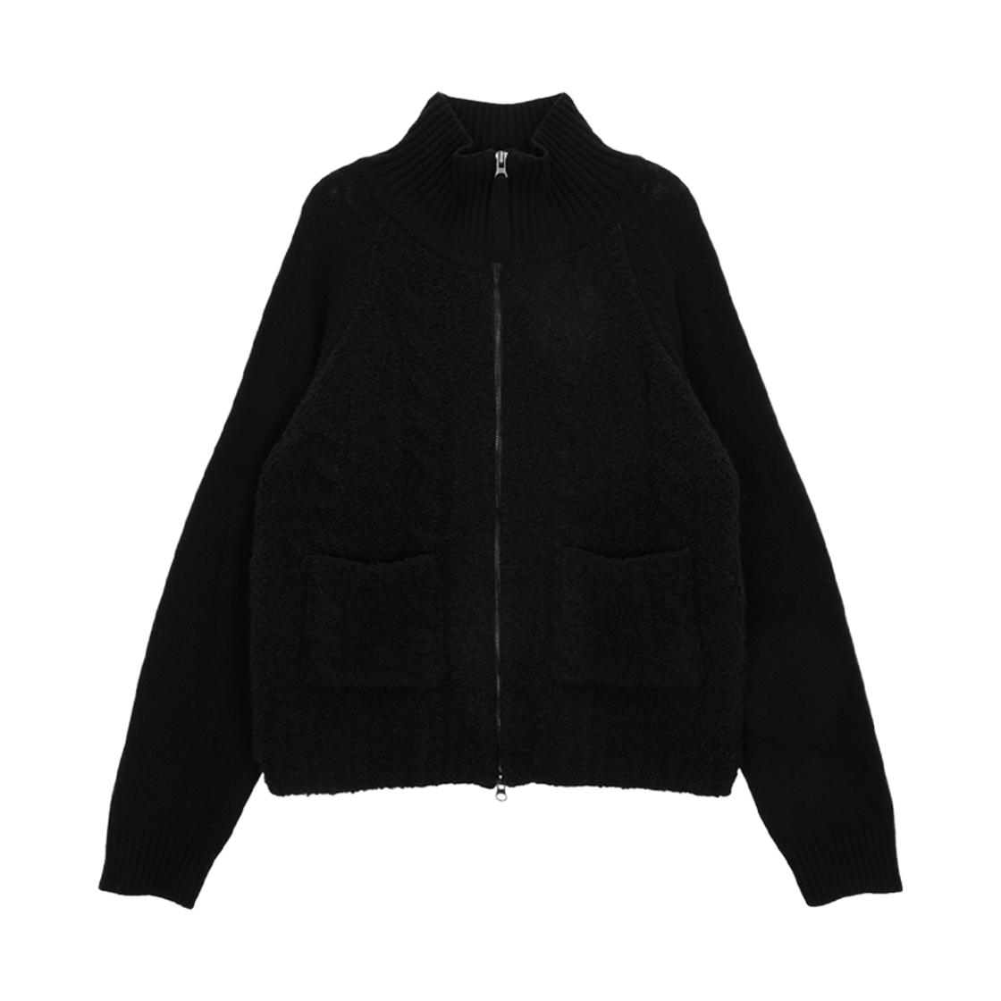 W) 마뗑킴 스펠 포인트 케이블 니트 집업 블랙 | Matin Kim | KREAM