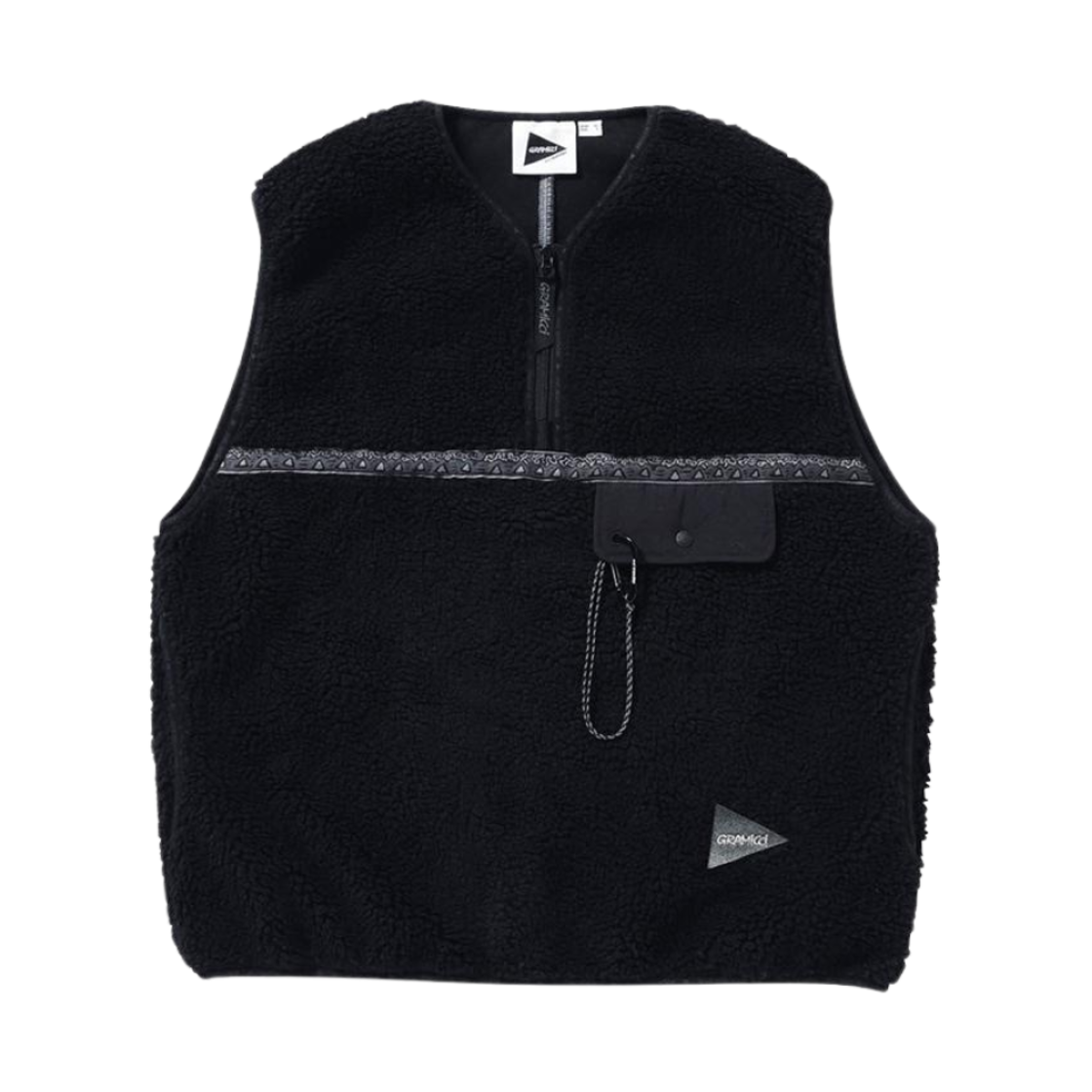 (W) 앤드 원더 x 그라미치 JQ 테이프 플리스 베스트 블랙((W) And Wander x Gramicci JQ Tape Fleece Vest Black)