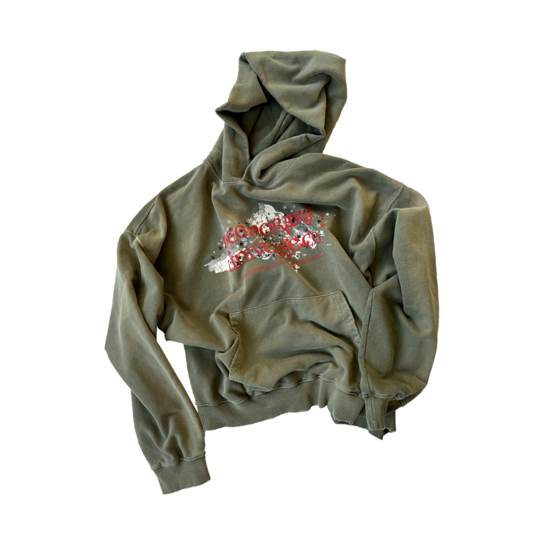 TU23HD3GR Temporary Universe Garment Dyed Vintage Washed Oversize Hoodie Green