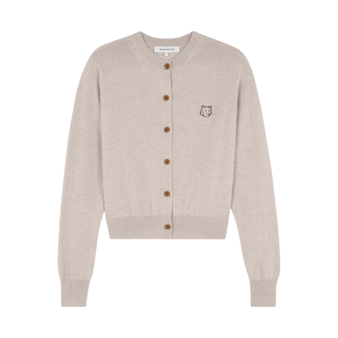 (W) 메종 키츠네 볼드 폭스 헤드 패치 레귤러 가디건 라이트 베이지 멜란지((W) Maison Kitsune Bold Fox Head Patch Regular Cardigan Light Beige Melange)
