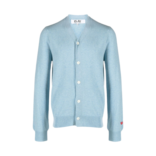 Play Comme des Garcons Small Red Heart On The Sleeves Cardigan Pastel Blue