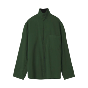 Lemaire Garment Dyed Light Cotton Satin Stand Collar Shirt Hunter Green