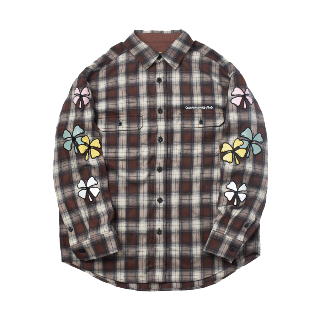 가먼츠팹 행운 네 잎사귀 체크 셔츠 브라운