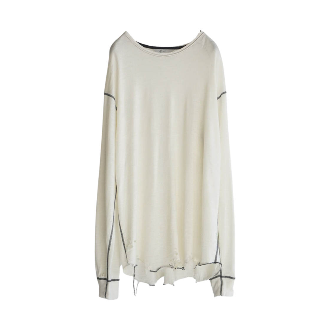 ANC-CT79 Ancellm Damage Wool Crew LS T-Shirt Ivory
