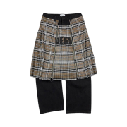 Resurrection13 Check Skirt Docking Denim Pants Black