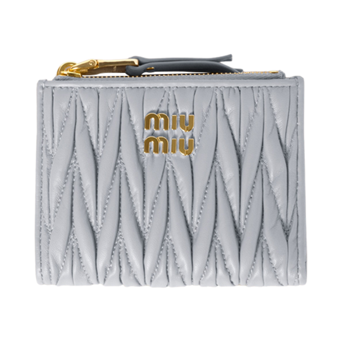 5ML024-2FPP-F0164 Miu Miu Small Matelasse Nappa Leather Wallet Pearl Grey