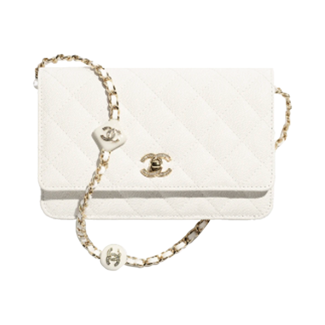 샤넬 체인 지갑 그레인드 샤이니 카프스킨 에나멜 & 골드 메탈 화이트(Chanel Wallet On Chain Grained Shiny Calfskin Enamel & Gold White) - 1