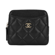 Chanel Classic Zipped Coin Card Holder Grained Shiny Calfskin & Gold Black