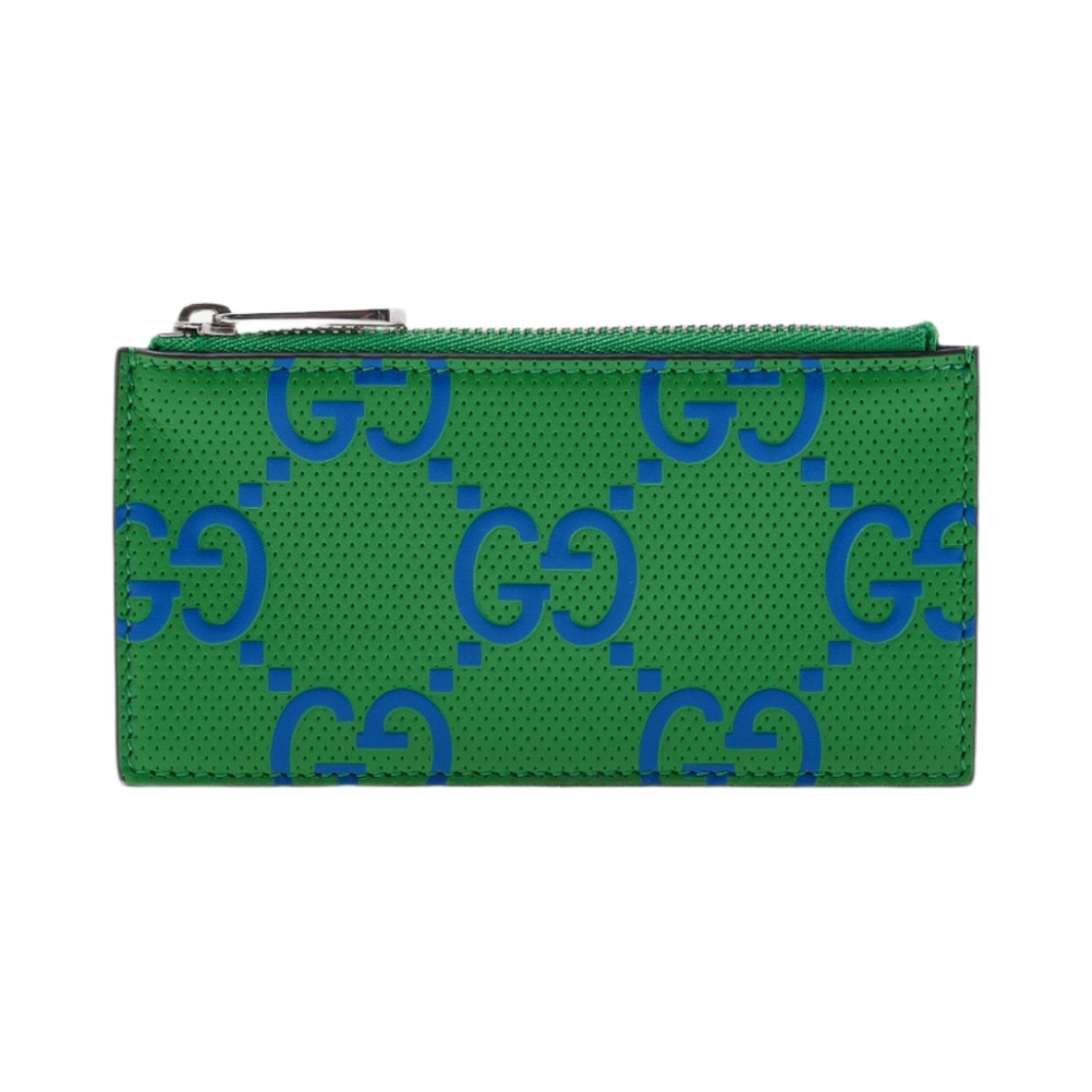 725550-AABCZ-3148 Gucci GG Embossed Zip Card Case Green Blue