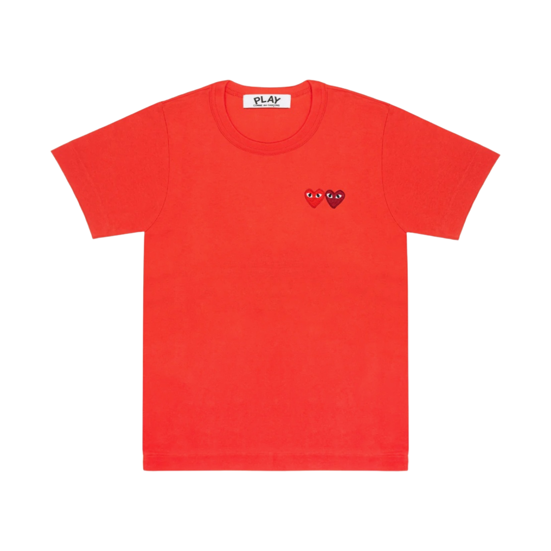 (W) 플레이 꼼데가르송 더블 하트 티셔츠 레드((W) Play Comme des Garcons Double Heart T-Shirt Red) - 1
