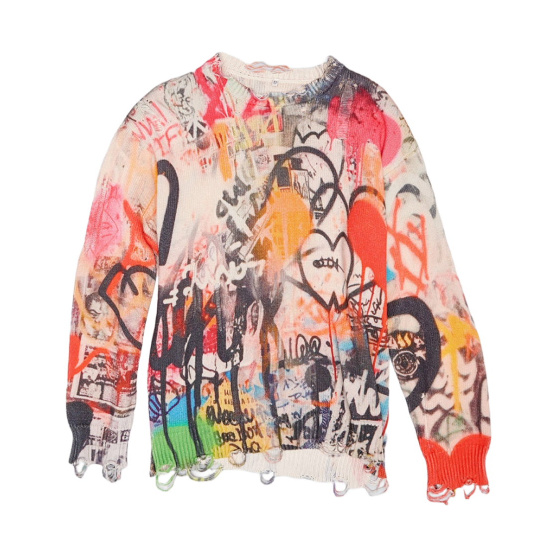 (W) R13 프린티드 보이프렌드 스웨터 하트 그래피티 프린트((W) R13 Printed Boyfriend Sweater Heart Graffiti Print)