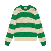 Gucci GG Lace Striped Knit Sweater Green Ivory