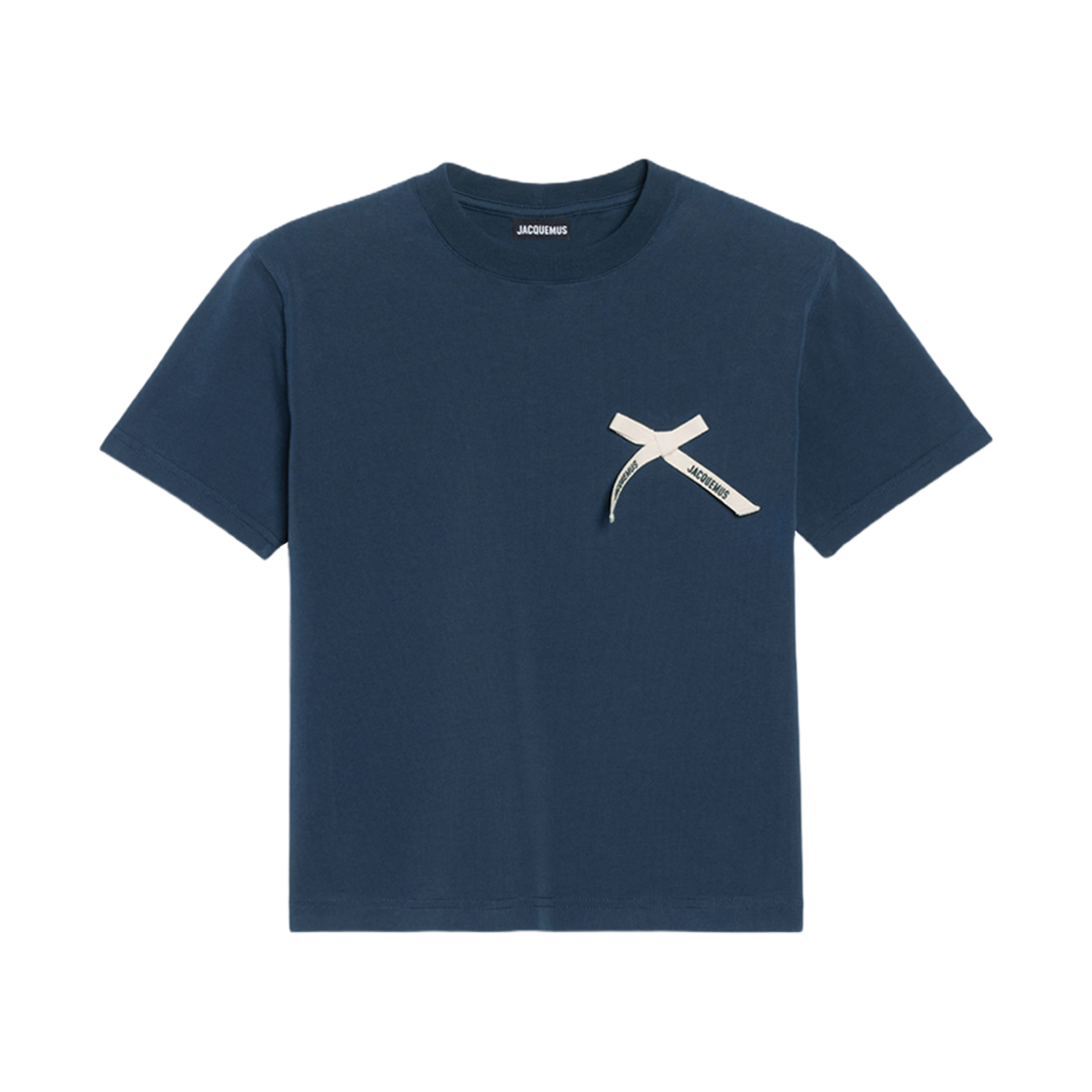 (W) 자크뮈스 르 티셔츠 노드 그로그랭 로고 크롭 티셔츠 다크 네이비((W) Jacquemus Le T-Shirt Noeud Grosgrain Logo Cropped T-Shirt Dark Navy)