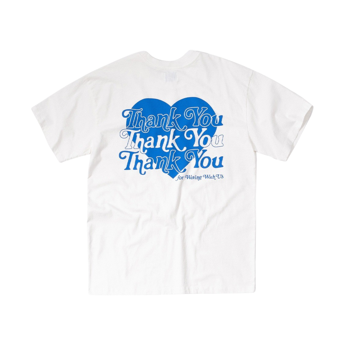 빅웨이브 컬렉티브 땡큐 하트 심볼 티셔츠 오프 화이트 & 블루(Bigwave Collective Thank You Heart Symbol T-Shirt Off white & Blue) - 1