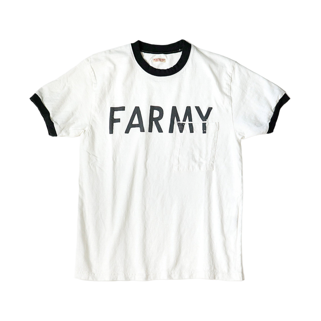캐피탈 18.5 텐지쿠 링거 포켓 티셔츠 파미 화이트(Kapital 18.5 Tenjiku Ringer Pocket T-Shirt Farmy White)