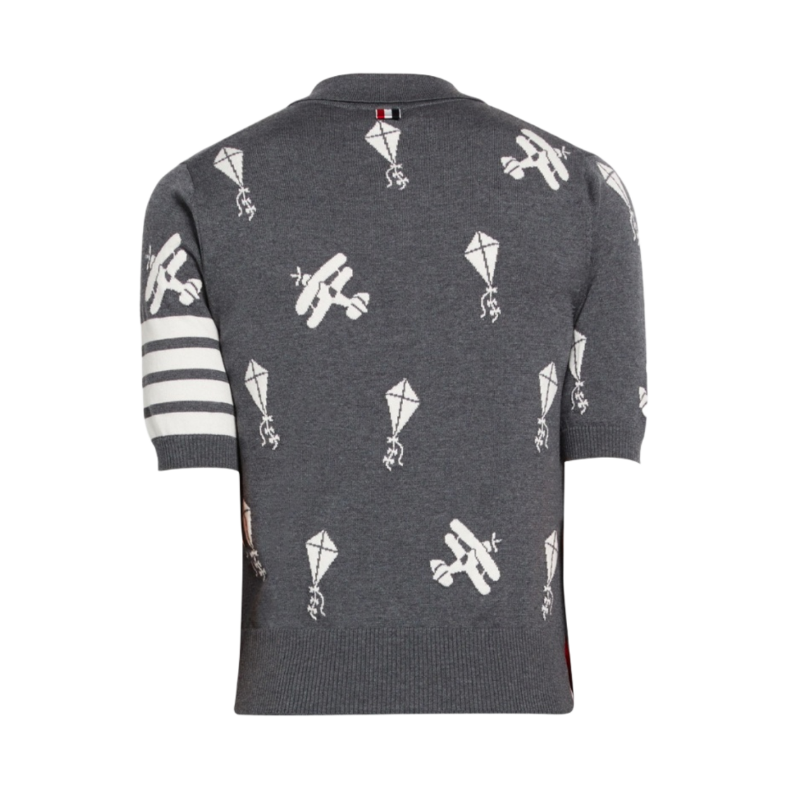 MKP067A-Y1002-035 Thom Browne Fine Merino Wool Half Drop Sky Icons 4-Bar Relaxed Fit Polo Medium Grey - #2