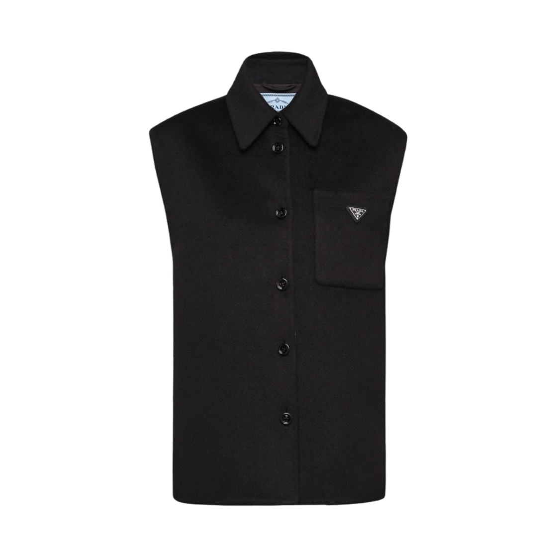 (W) 프라다 싱글 브레스티드 캐시고라 베스트 블랙((W) Prada Single-Breasted Cashgora Vest Black) - 1