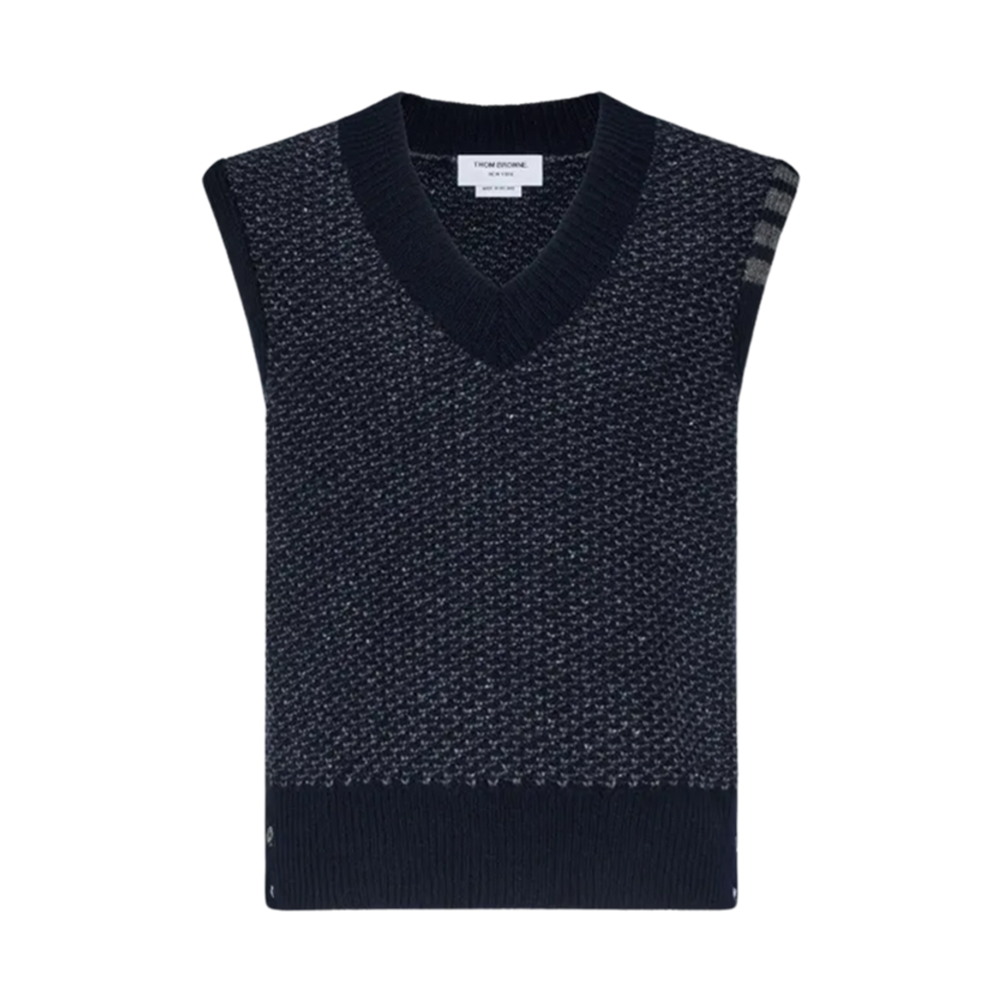 MKV088A-Y1032-415 Thom Browne Mohair Tweed 4-Bar V-Neck Vest Blue