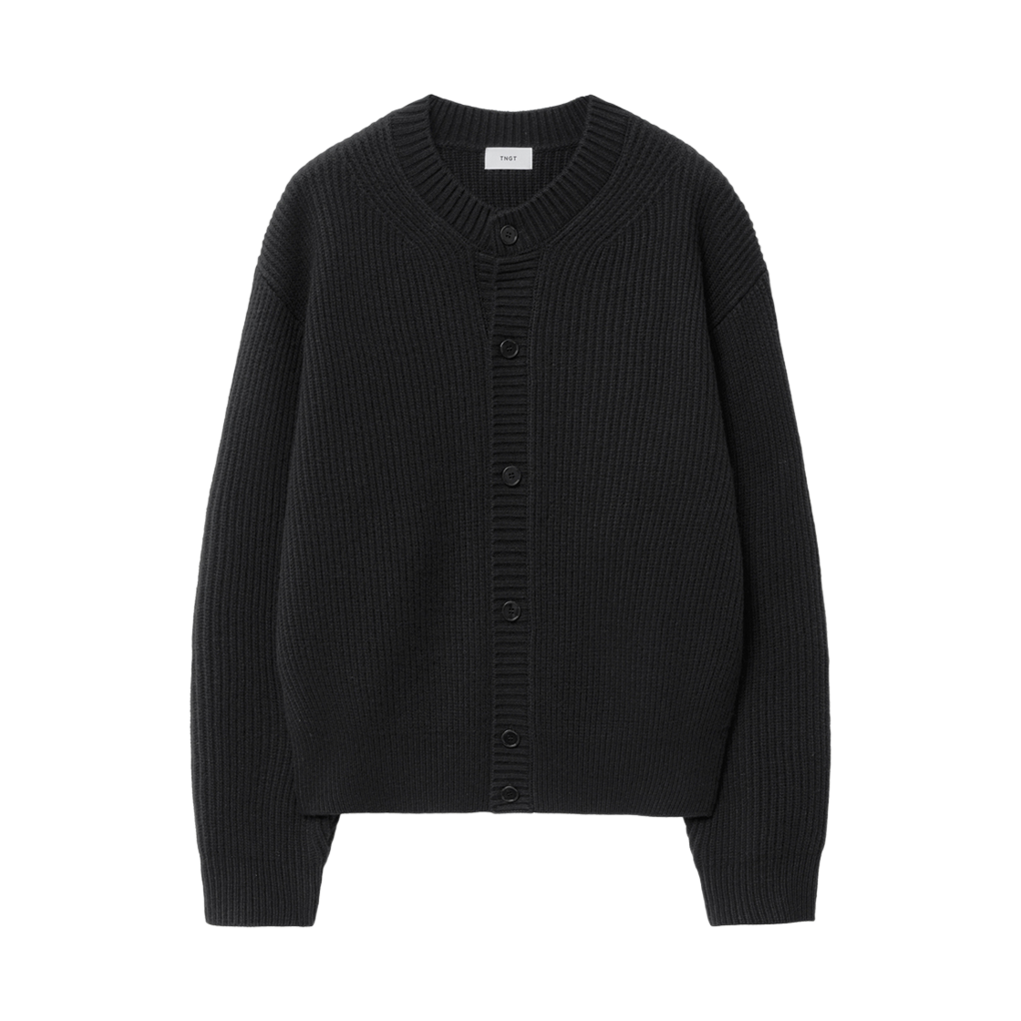 티엔지티 블랙 오버사이즈 청키 라운드 가디건