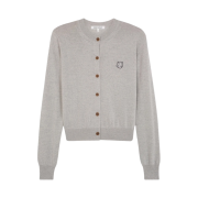 (W) Maison Kitsune Bold Fox Head Patch Regular Cardigan Light Grey Melange