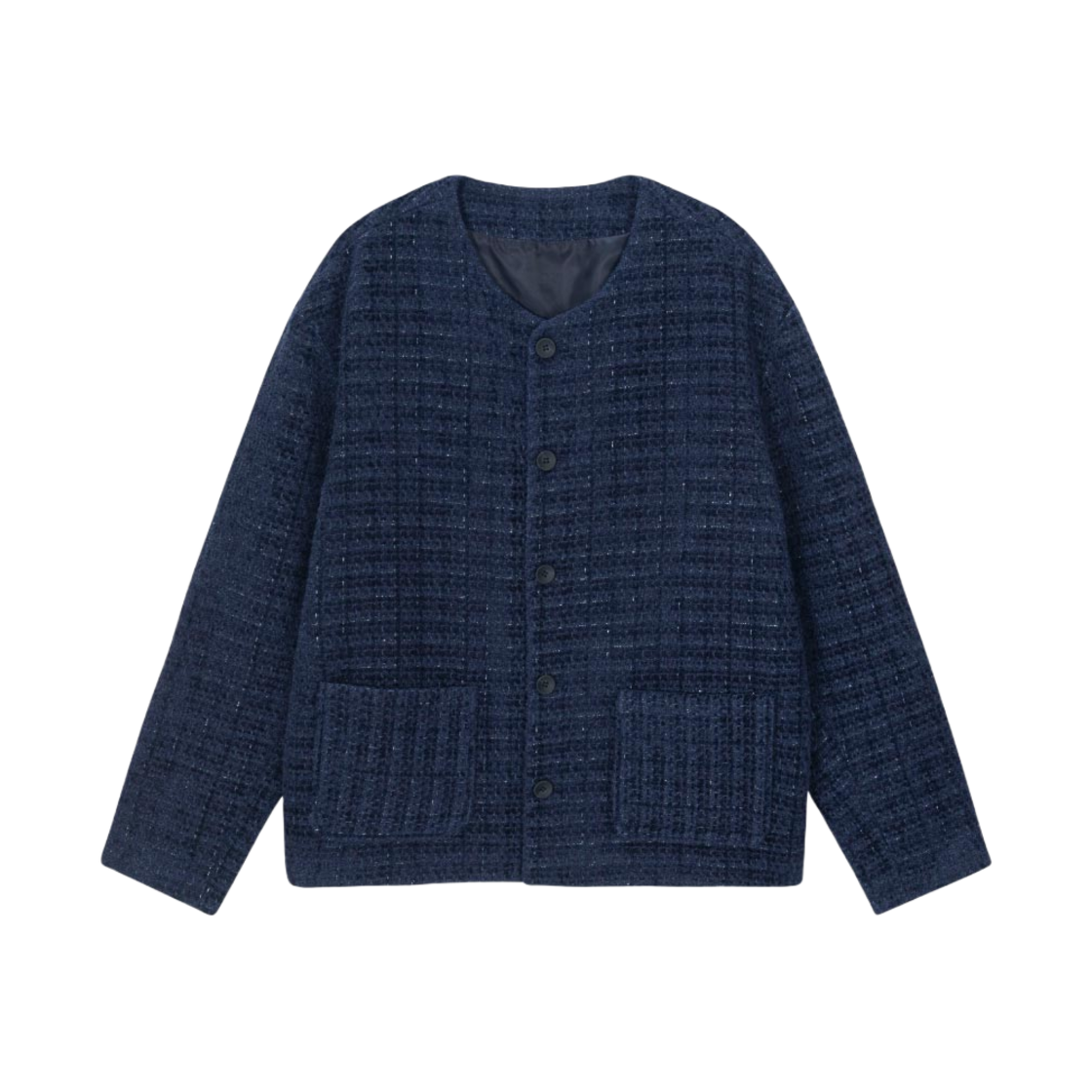 HR25ss12 Hono Report Collarless  Cardigan Navy Tweed
