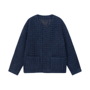 Hono Report Collarless  Cardigan Navy Tweed