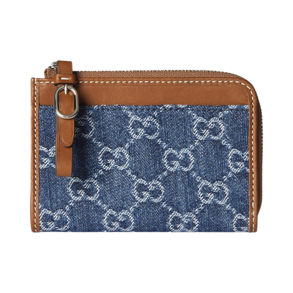 구찌 GG 엠블럼 집 카드 케이스 블루 아이보리 데님(Gucci GG Emblem Zip Card Case Blue Ivory Denim) - 1