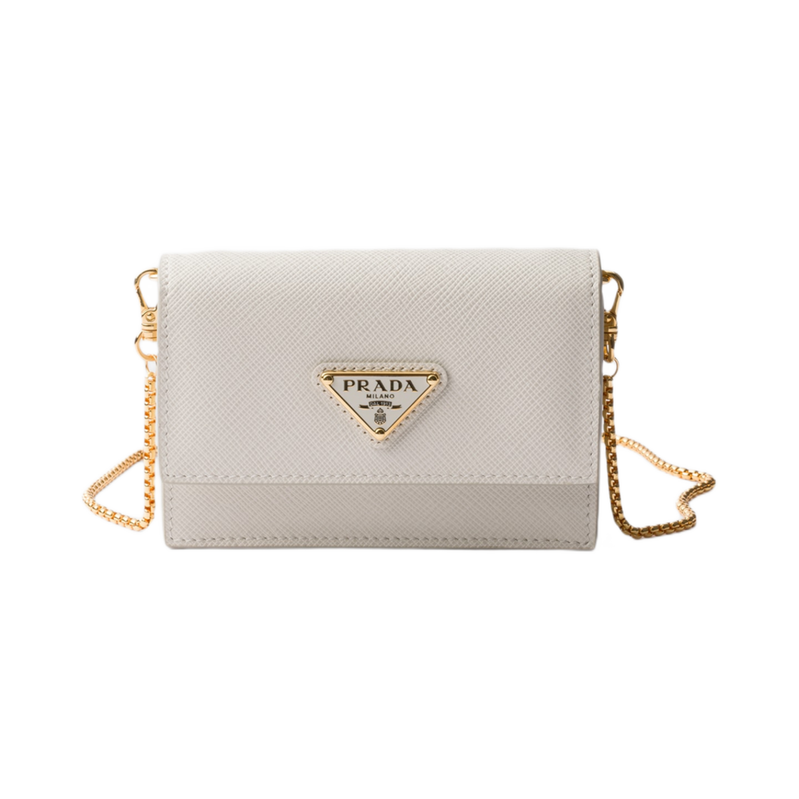 1MR034-QHH-F0K74 Prada Saffiano Leather Card Holder with Shoulder Strap Chalk White
