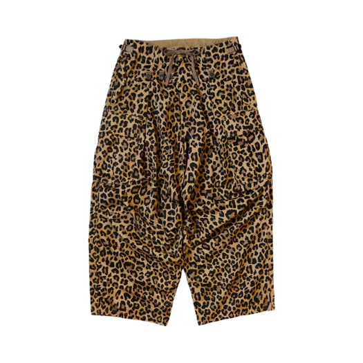 Kapital Cotton Herringbone Leopard Print Jumbo Cargo Pants Brown