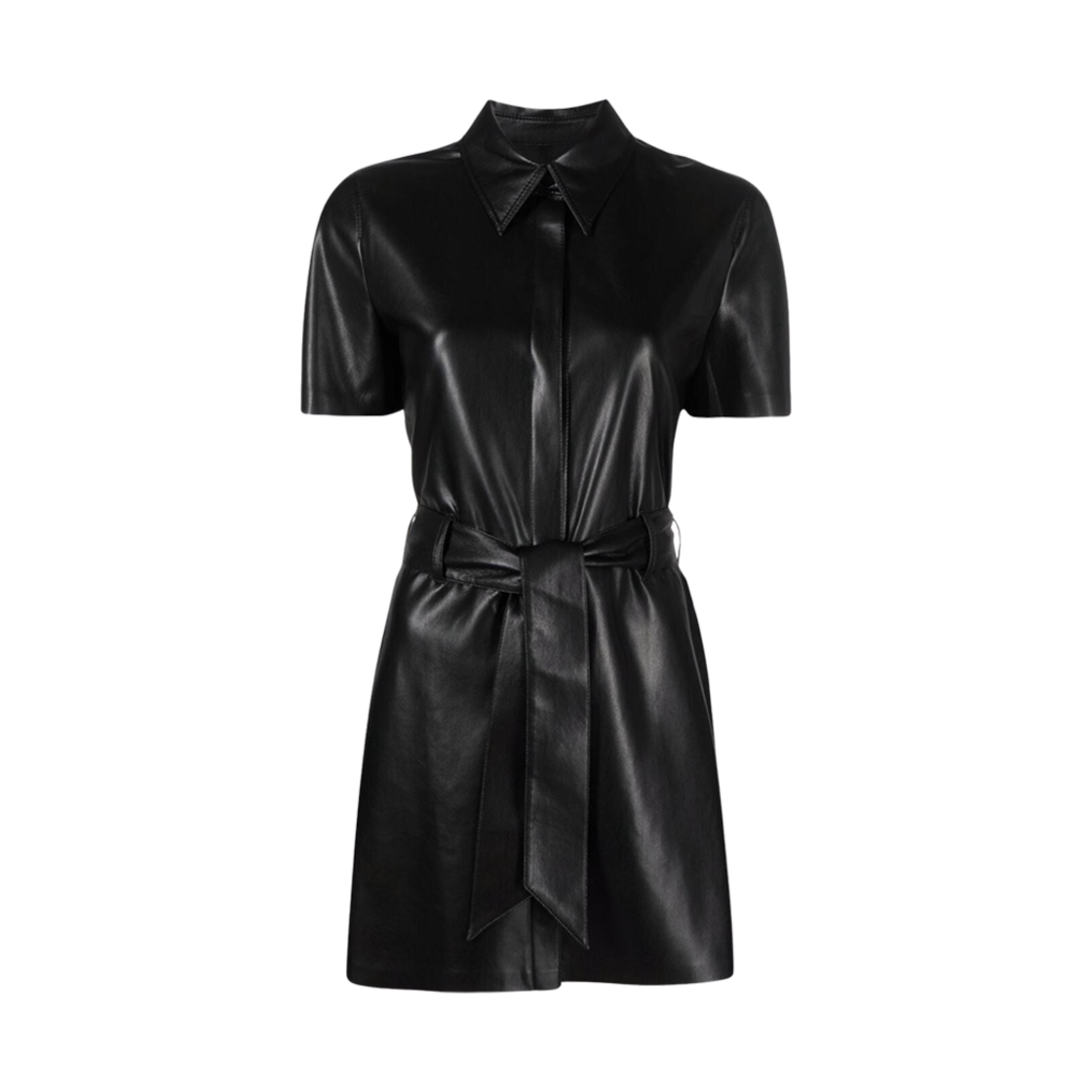 (W) 나누시카 포우 레더 벨트 셔츠 드레스 블랙((W) Nanushka Faux Leather Belted Shirt Dress Black)