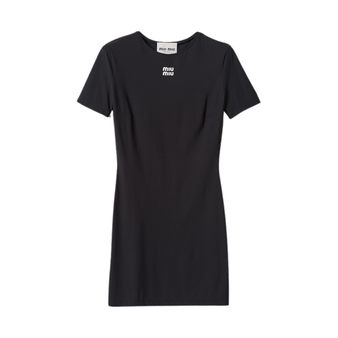 (W) 미우 미우 스트레치 저지 미니 드레스 블랙((W) Miu Miu Stretch Jersey Mini Dress Black) - 1