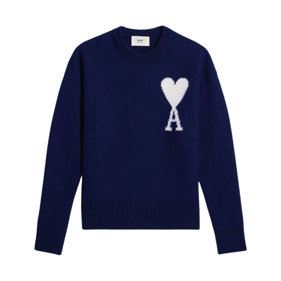 아미 빅 하트 로고 오버사이즈 인타르시아 스웨터 노틱 블루 화이트(AMI de Coeur Oversize Intarsia Sweater Nautic Blue White)