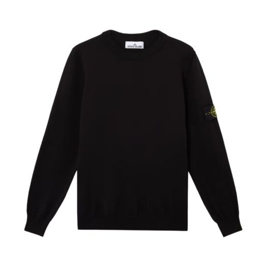 K1S1551000-53S00B2-V0029 Stone Island 5100053 Soft Organic Cotton Small Roll Details Crewneck Sweater Black - 25SS