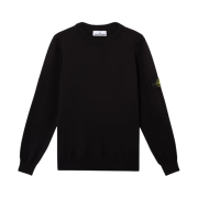 Stone Island 5100053 Soft Organic Cotton Small Roll Details Crewneck Sweater Black - 25SS