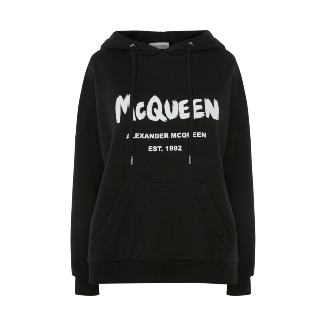 (W) 알렉산더 맥퀸 그래피티 후드 스웨트셔츠 블랙 화이트((W) Alexander Mcqueen Graffiti Hooded Sweatshirt Black White) - 1