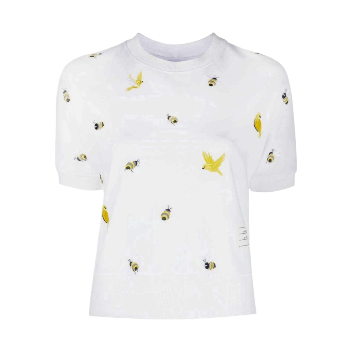 FJS137E-J0055-100 (W) Thom Browne Cotton Milano Birds and Bees Dolman T-Shirt White