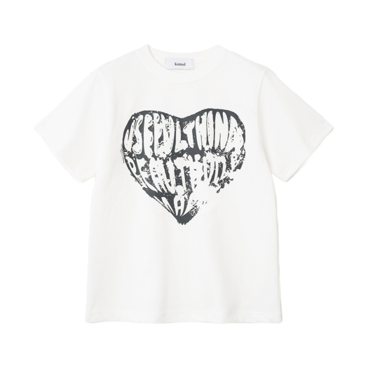 K24SSUT06WHCH Knitted Women Vintage Heart T-Shirt White-Charcoal